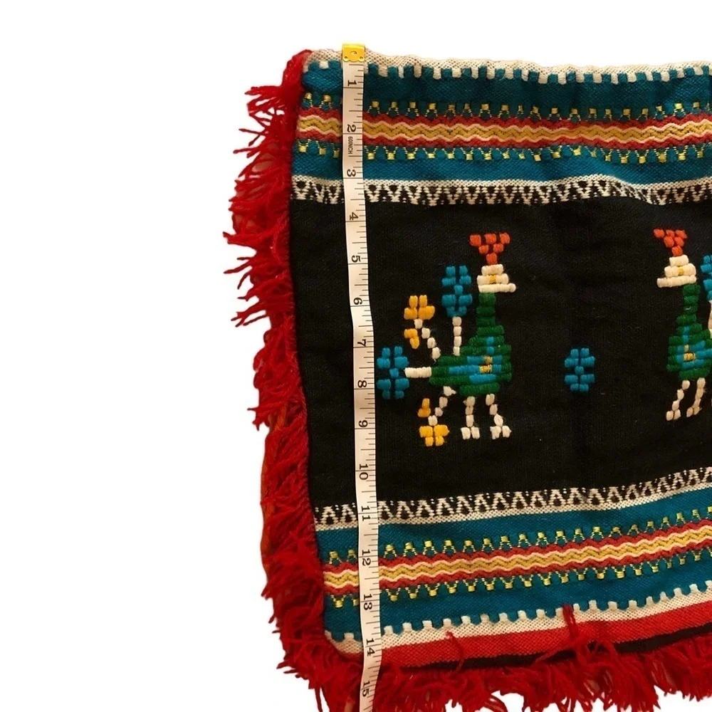 Vintage Handmade Boho Bag. Embroidered Birds. Red Fringe.‎ Groovy